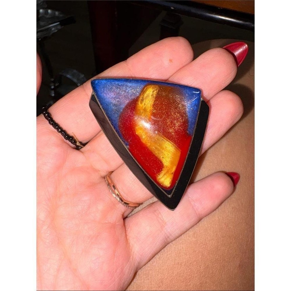 5-Pendant Women OS Multicolor Good Abstract Resin Triangle Glitter Art